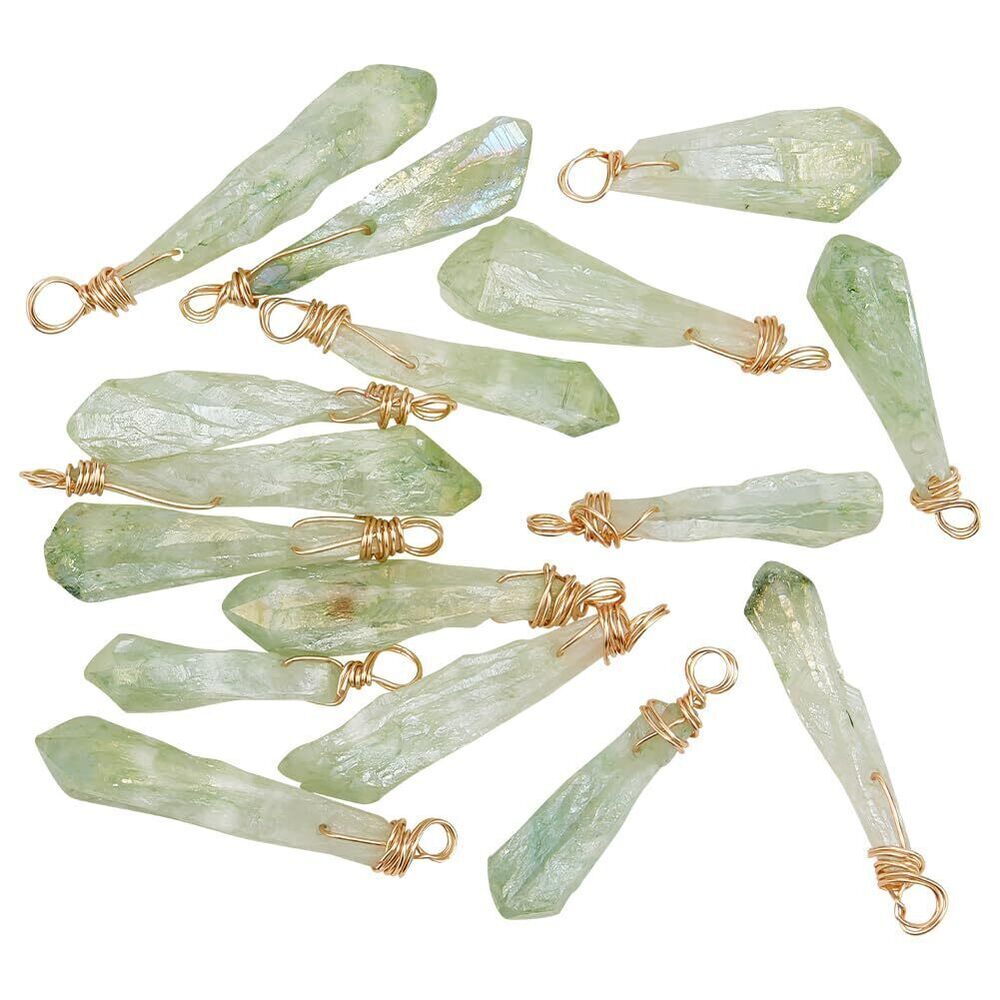6371 16 PCS Natural Quartz Crystal Stone Pendants Charms Irregular Green